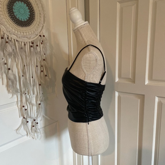 WAYF Black Talia Rodeo Drive Faux Leather Ruched Cami Crop Top – Size S - Picture 3 of 16
